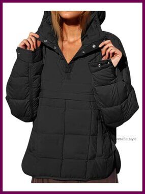 Oversized Quilted Puffer Jacket Pullover Hooded Warm Coat 100% Polyamide